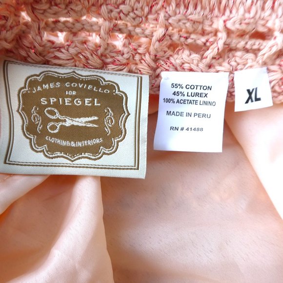 James Coviello Vintage Open Crochet Dress Peachy Pink Cotton Lurex Slip Y2K XL - Picture 6 of 7